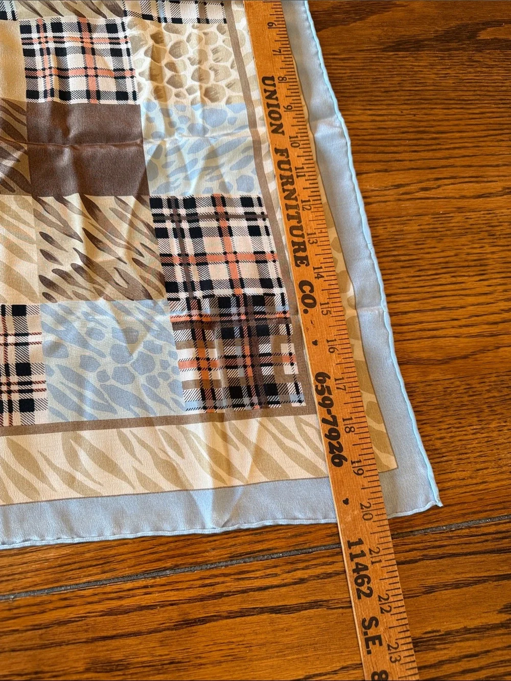 Vintage Silk Scarf Animal Print Plaid Patchwork Square 20 Inch